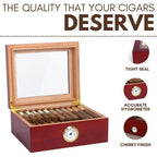 Caixa humidor de charutos, organizador artesanal de madeira de cedro com higrômetro, divisor de grande capacidade, suporte para 50 charutos, presente masculino
