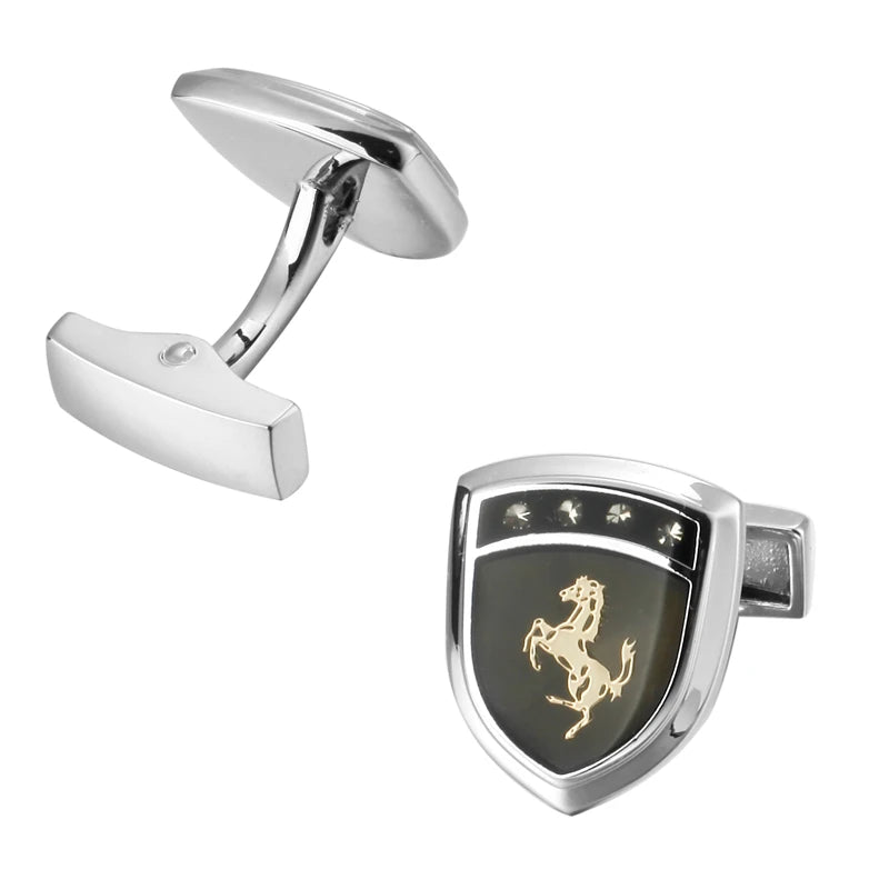 Abotoaduras de camisa francesa masculina, material de cobre, escudo, abotoaduras de cavalo, marca de moda, acessórios de roupas, atacado