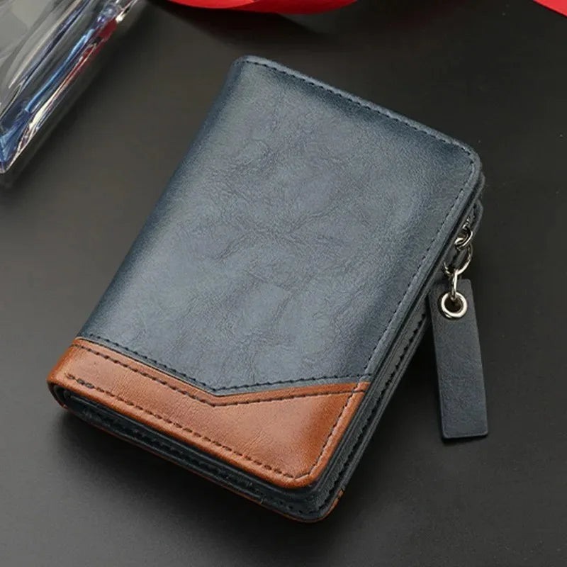 2024 nova carteira curta de couro do plutônio dos homens com zíper bolso moeda vintage grande capacidade masculino curto dinheiro bolsa titular do cartão