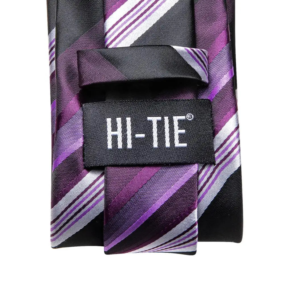 Gravata elegante de seda listrada para homens, gravata de casamento para negócios, moda designer de gravata, abotoadura manual, roxa e branca, gravata