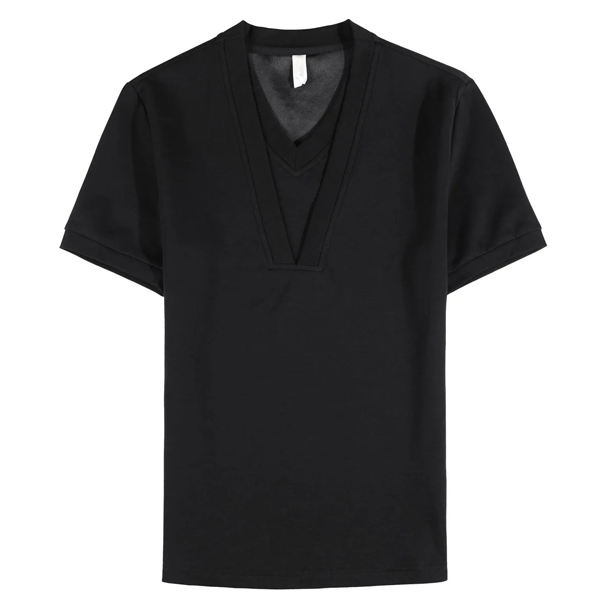 Verão falso 2 peças com decote em v camisetas masculinas 2025 moda sólida fino ajuste casual elástico manga curta camisetas topos roupas masculinas