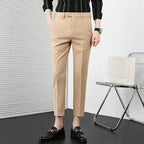 Verão nova cor sólida negócios calças casuais masculino fino ajuste social terno pant formal escritório tornozelo comprimento calças streetwears 36-29
