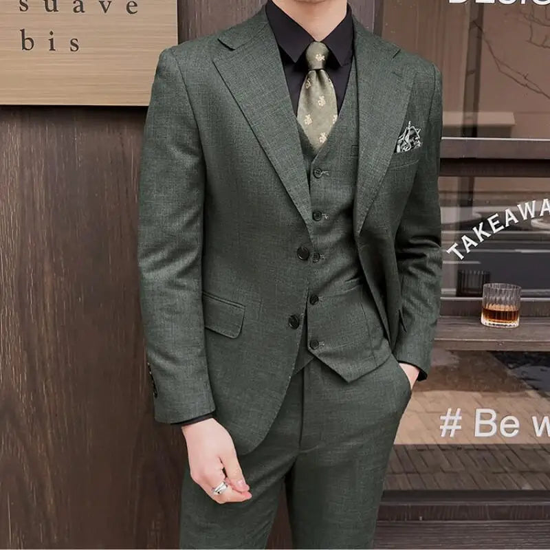 Smoking formal de luxo masculino, jaqueta, colete e calça, terno justo para noivo, casamento, festa de trabalho, high-end, novo, 3 peças, 2022