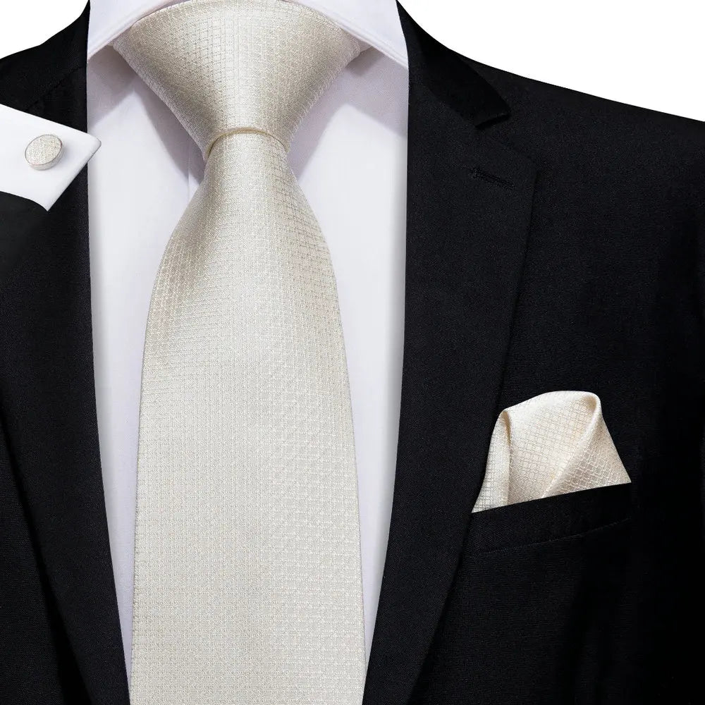 Gravatas masculinas branco sliver hanky abotoaduras conjunto de seda pescoço laços para festa de casamento negócios gravata masculina 2022 nova marca de moda hi-tie