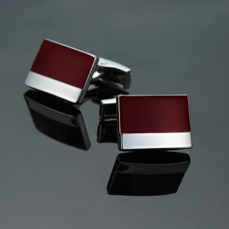Camisa francesa Abotoaduras Material De Cobre, Abotoaduras Rectangulares Vinho Vermelho Esmalte, Acessórios de Moda, Atacado