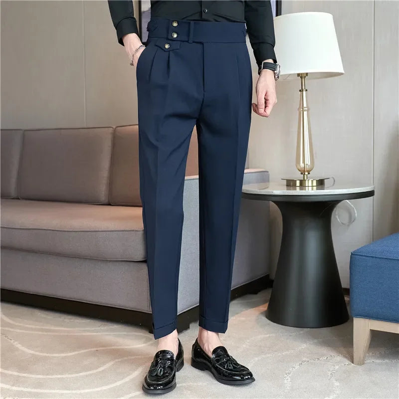 Calça Social Masculina Slim Fit Cintura Alta