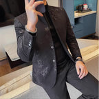 Novo chinês gola blazer jaqueta 2025 moda elegante impresso fino ajuste ternos de negócios jaqueta tailcoat roupas masculinas