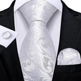 Gravatas masculinas branco sliver hanky abotoaduras conjunto de seda pescoço laços para festa de casamento negócios gravata masculina 2022 nova marca de moda hi-tie