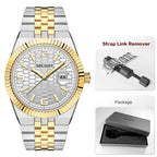 Megir relógio de quartzo estilo simples para homens, relógio de pulso analógico de negócios da moda com pulseira de aço inoxidável, data, mãos luminosas