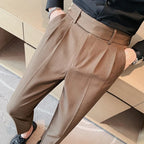 Calça casual de cintura alta masculina, estilo britânico, design plissado de Twirt, Nápoles, fina, simples, festa social, calça de terno, plus size 38