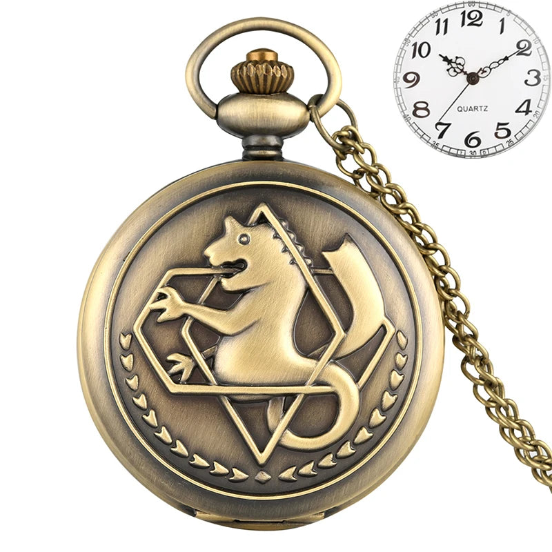 Vintage preto fullmetal alchemist relógio de bolso quartzo steampunk popular edward elric colar corrente fãs cosplay anime relógios