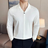 High-end sem costura com decote em v camisa polo masculina de manga comprida traceless elasticidade magro ajuste casual camiseta moda negócios roupas sociais