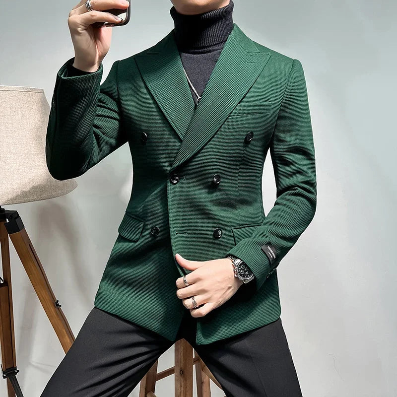 Blazer Masculino Elegante de Alta Qualidade - Design Duplo Breasted para Homens Modernos