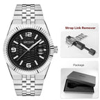 Megir relógio de quartzo estilo simples para homens, relógio de pulso analógico de negócios da moda com pulseira de aço inoxidável, data, mãos luminosas
