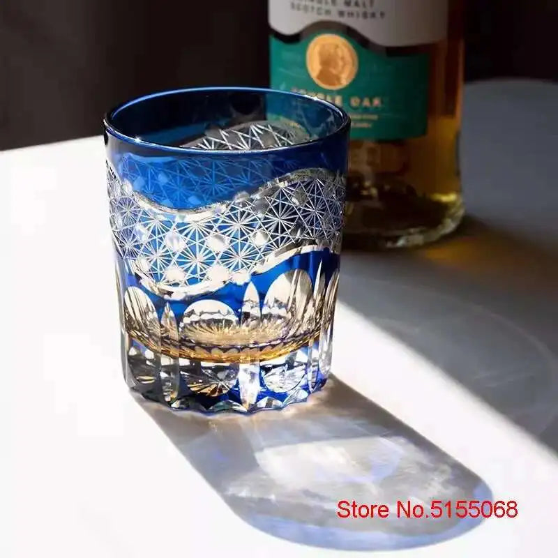 Japonês edo kiriko cristal ware copo de uísque hannd escultura nuvens sorte vidro vinho licor snifter caneca água melhor presente para o pai