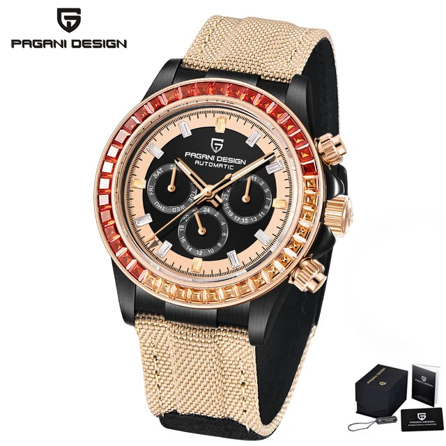 Pagani design novo 40mm arco-íris moldura cronógrafo safira relógio mecânico automático masculino aço inoxidável à prova dwaterproof água