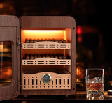 Umidificador de charutos XIFEI, armário de umidificador de charutos de até 150 charutos, umidificador de mesa com iluminação LED com prateleiras de madeira de cedro espanhol, higrômetro