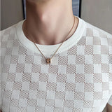 Camiseta de malha transparente masculina de malha, alta elasticidade, manga curta com gola em O, camiseta oca, camiseta xadrez casual masculina, verão 2022