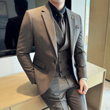 (Jaquetas + calças + colete) terno masculino listrado de luxo versão coreana moda elegante fino ajuste smoking formal noivo casamento ternos sociais