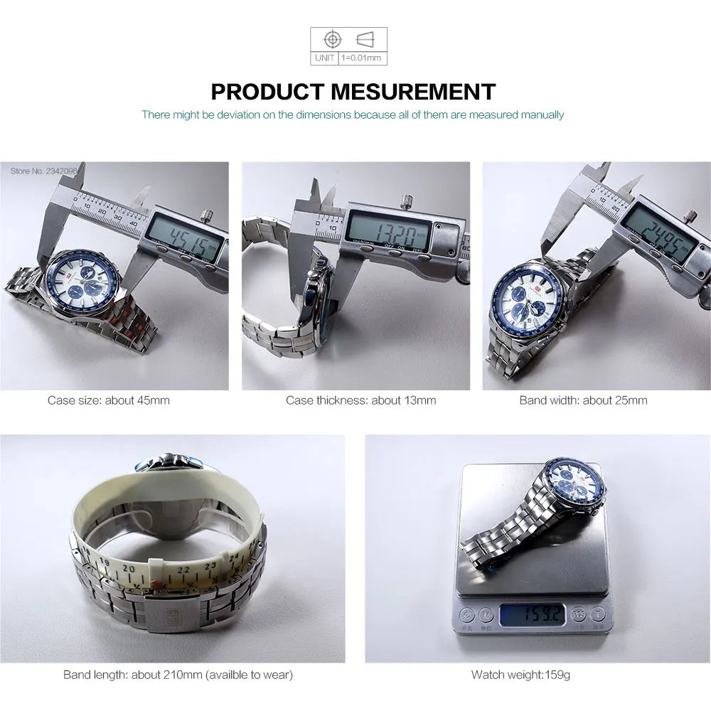 MINI FOCUS Moda Casual Relógio de Quartzo para Homens Relógio de Pulso Multifuncional com Mãos Luminosas Banda de Aço Cronógrafo Calendário Data