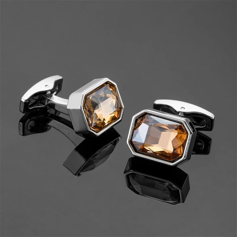 Abotoaduras de cristal para homens, camisa francesa, cobre, octogonal, laranja, azul, vermelho, acessórios de vestuário, novo, atacado