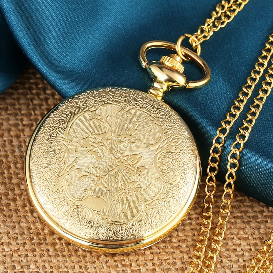 Real de luxo cor dourada crocodilo display quartzo bolso relógio colar moda azul pingente corrente fob steampunk relógios presentes