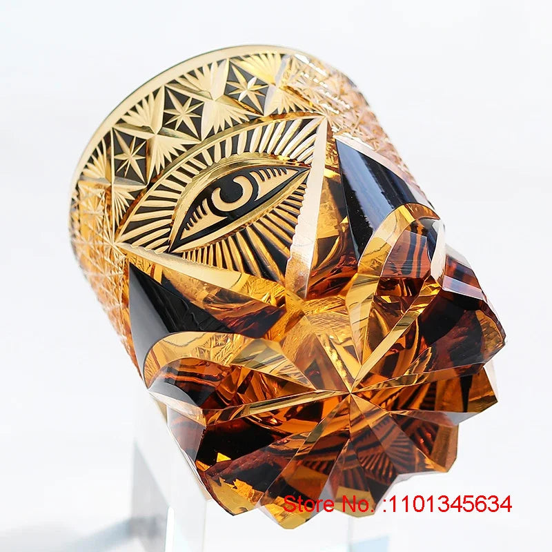 Olho de deus edo kiriko copo de vinho corte à mão âmbar cristal copo de uísque símbolo de energia high end brandy snifter rock vidro para chefe