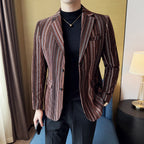 Alta qualidade de pelúcia listrado moda casual terno jaqueta outono inverno novos homens fino ajuste negócios formal social baile festa smoking