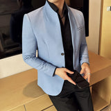 Waffle novo chinês gola alta terno casacos masculino fino ajuste negócios casual moda ternos jaqueta formal social baile de formatura festa smoking