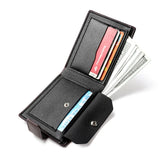 Carteira curta masculina casual vintage com vários compartimentos para cartões, bolso para moedas e fecho de botão