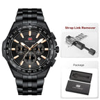 MINI FOCUS Moda Casual Relógio de Quartzo para Homens Relógio de Pulso Multifuncional com Mãos Luminosas Banda de Aço Cronógrafo Calendário Data