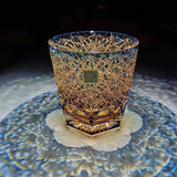 Edo cortar copo de margarida azul feito à mão, copo de salte de vidro de borosilicato alto, copo de uísque de alta beleza