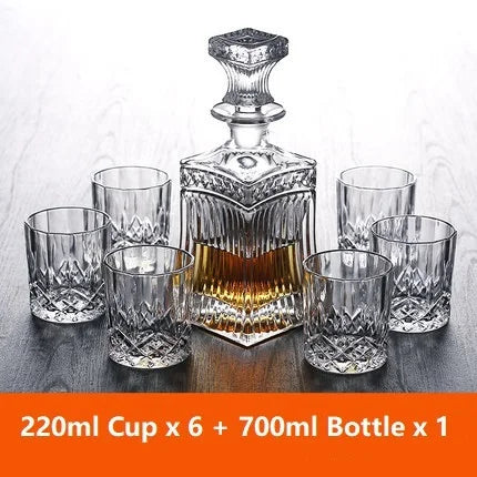 Garrafa De Vinho De Vidro De Cristal + Copos, Vinho Decanter, Uísque, Liqour Pourer, Home Bar, Vodka Beer Bottle Jar, JR, 7Pcs Set