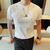 Verão masculino manga curta t camisas moda coreana estrela polvilhada fino ajuste gola redonda casual camiseta versátil roupas masculinas 4xl