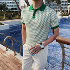 Xadrez de diamante masculino malha camisa polo, seda gelo, manga curta, slim fit, camiseta lapela, streetwear plus size, 4XL, verão, 2023