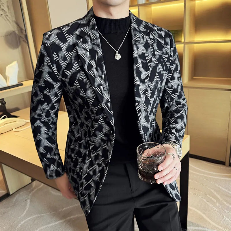 Jacquard denim coreano fino ajuste terno casacos 2025 nova alta qualidade moda masculina fino ajuste negócios formal terno social jaqueta 4xl-m