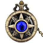 Exquisite Emerald-Green Stone Bronze Case Quartz Pocket Watch, Simples Dial Branco Cadeia Relógio, Colar Pingente para Homens e Mulheres
