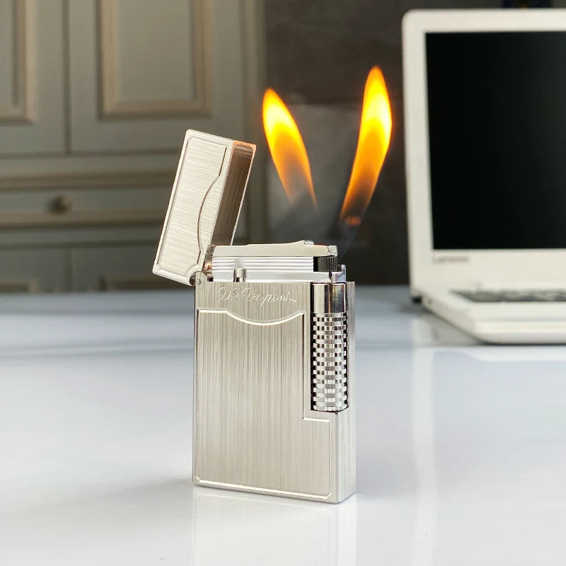 Encendedor retro de sonido brilhante, carcasa de latón a prueba de vento, butano inflável, antiderrapante lateral, encendedor d