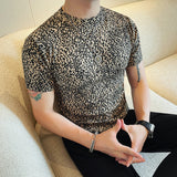 Padrão de leopardo t camisa para homens verão nova moda 3d impresso mangas curtas fino ajuste em torno do pescoço casual camisetas streetwear 4xl-m