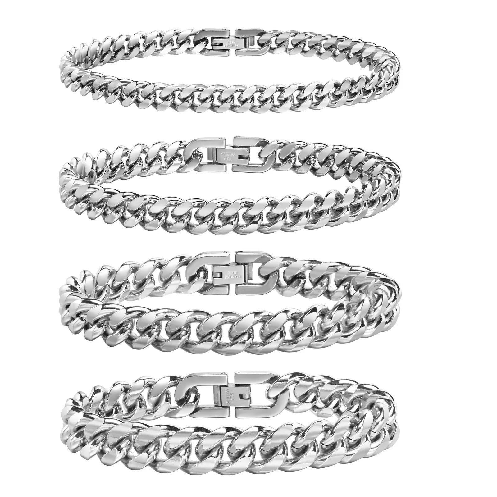 Vnox-Pulseiras de Corrente Cubana para Homens e Mulheres, Aço Inoxidável Sólido, Pulseira Curb Link, Jóias, 6mm, 8mm, 10mm, 12mm