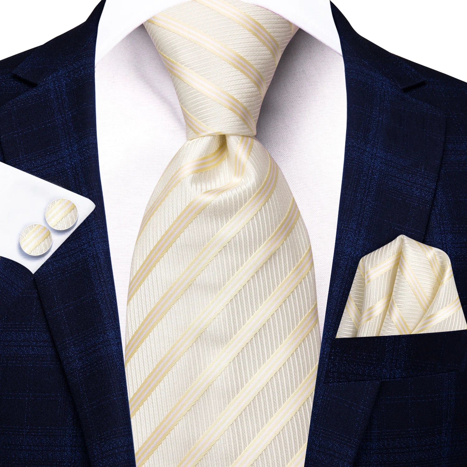 Hi-tie floral champanhe marfim masculino elegante gravata lenço abotoaduras para smoking moda clássico seda gravata de luxo para homem