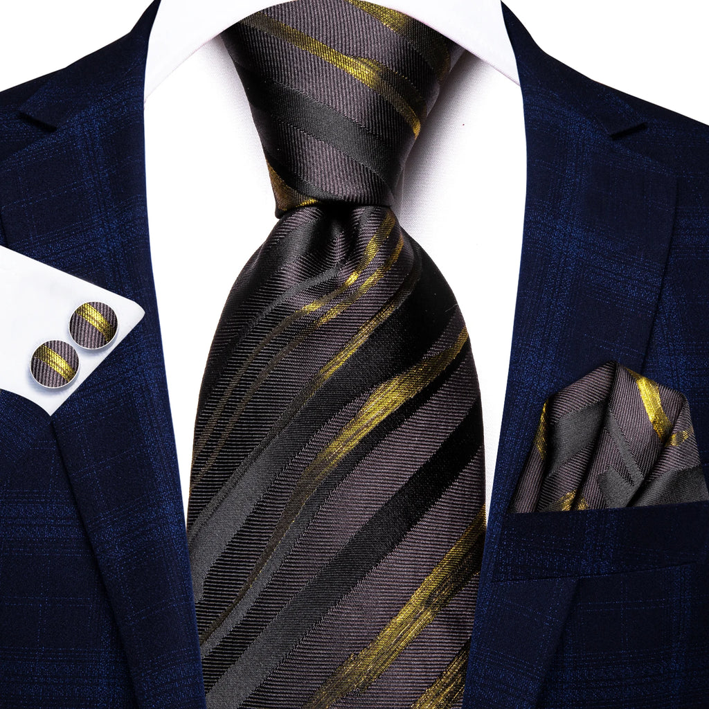 Conjunto clássico de gravata de seda masculino, gravata, listrada azul bordô, lenço elegante, abotoaduras, moda luxo, 3 peças