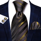 Conjunto clássico de gravata de seda masculino, gravata, listrada azul bordô, lenço elegante, abotoaduras, moda luxo, 3 peças