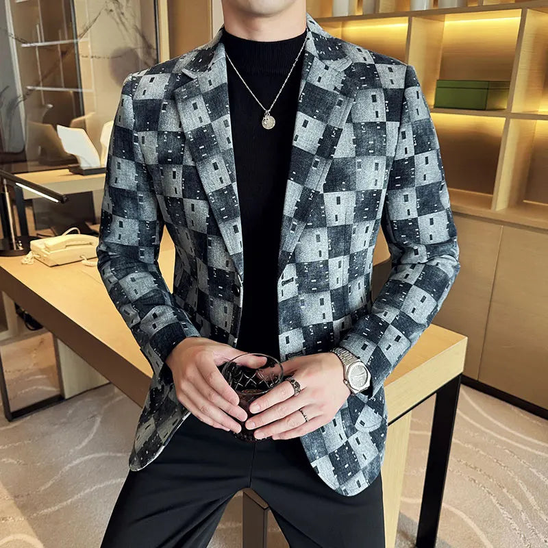 Nova alta qualidade denim jacquard terno jaqueta masculina fino ajuste negócios social formal terno casacos tailcoats roupas masculinas 4xl-m