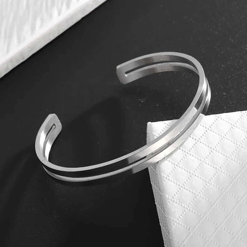 Pulseira de punho simples brilhante de dupla camada de aço inoxidável adequada para homens e mulheres pulseira de punho de duas cores joias de casal