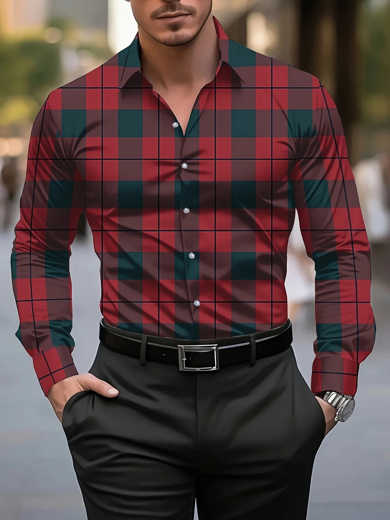 2025 camisa masculina de manga comprida com estampa xadrez casual slim fit streetwear camisa estampada elegante blusa superior confortável para homens