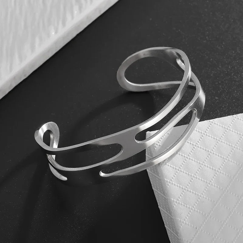 Pulseira de punho simples brilhante de dupla camada de aço inoxidável adequada para homens e mulheres pulseira de punho de duas cores joias de casal