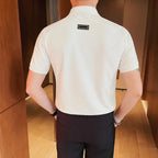 Estilo britânico Verão Manga Curta Lapela Polo Camisas Para Homens 2023 Nova Personalidade Alça de Ombro Social Slim Fit T-shirt Tops