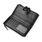 Carteira longa masculina de couro PU com zíper duplo carteira dobrável casual porta cartão de crédito carteira masculina