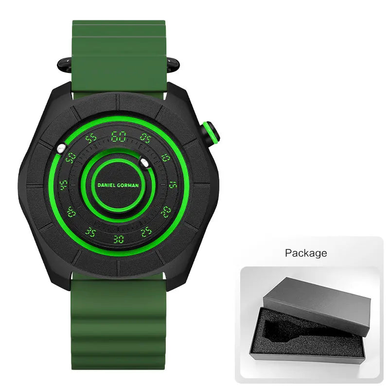 DANIEL GORMAN Relógio Esportivo para Homens Moda Verde Pulseira de Silicone Relógio de Pulso Luminoso À Prova D 'Água com Contas Magnéticas Mãos DG0788